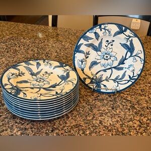 Ballard Design Set Of 10 Blue & White Floral Melamine Plates 8.5 In Diameter